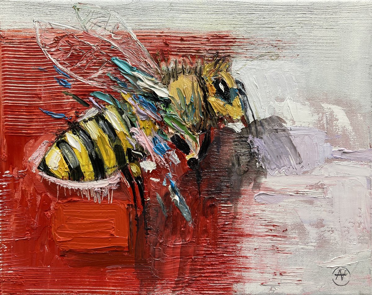 Impressionistic Animal Oil Painting By Arman Hayrapetyan, 13 X 11, Buzzing Beauty, Original Artwork