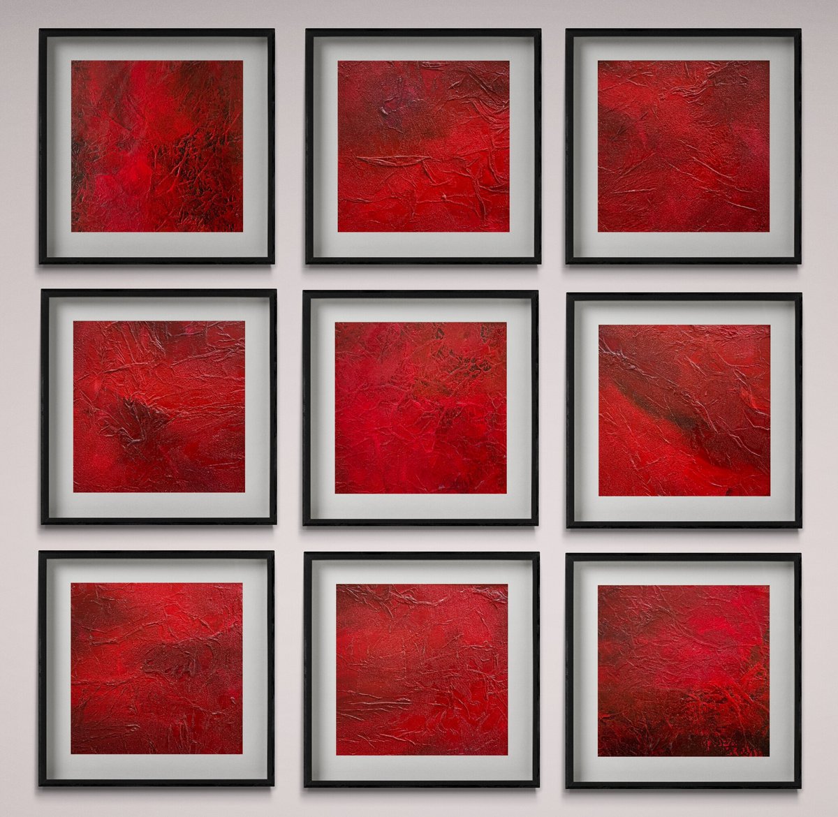 Abstraction No. 1822 in textured red - set of 9 by Anita Kaufmann