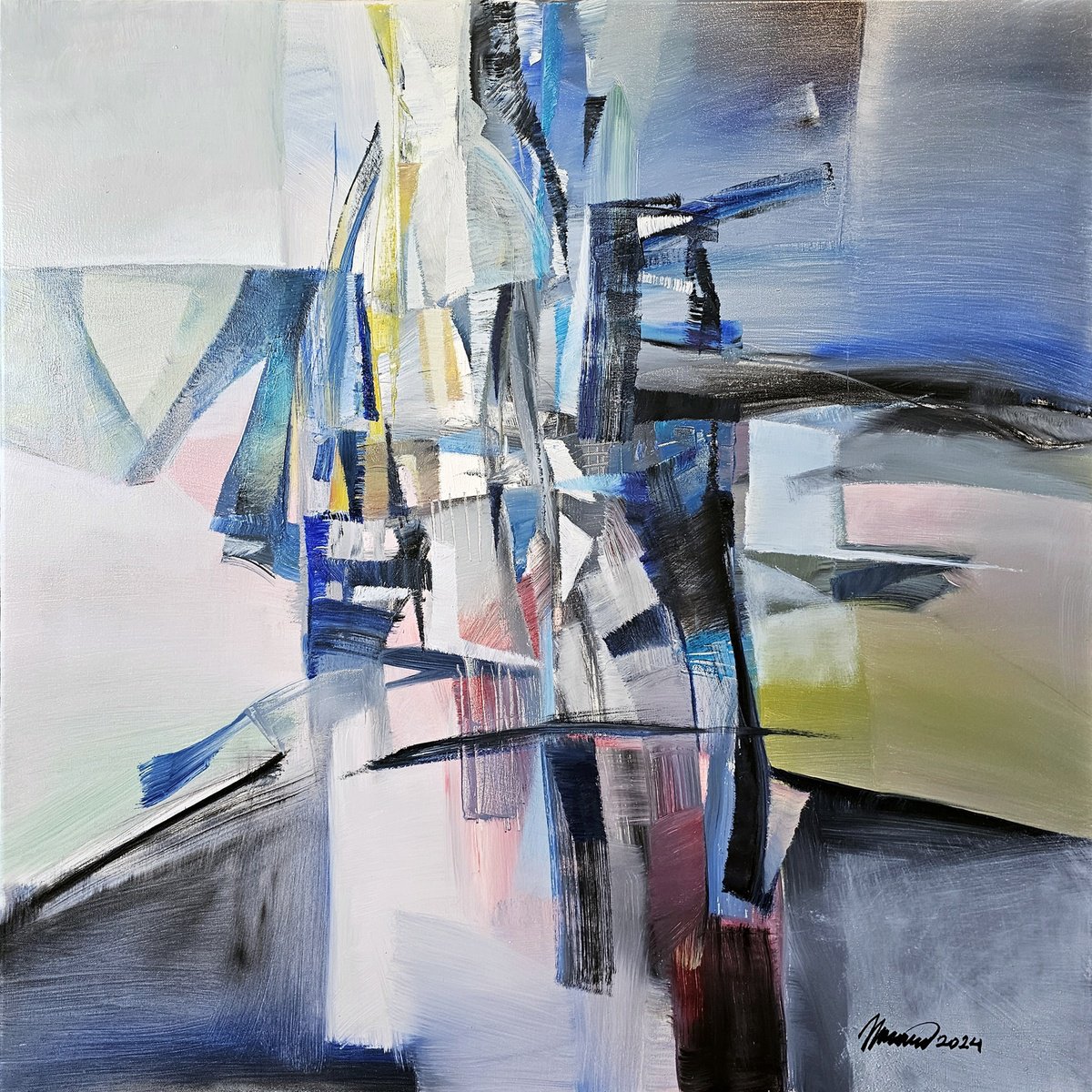 Abstract Oil Painting By Taidakov Nikolai, 39 X 39", It Was Dark, Original Artwork