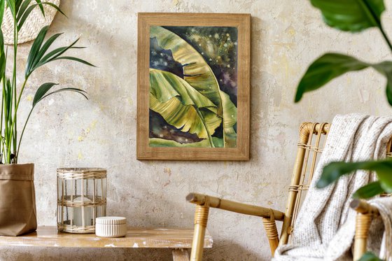 Tropical dream - green leaves original watercolor