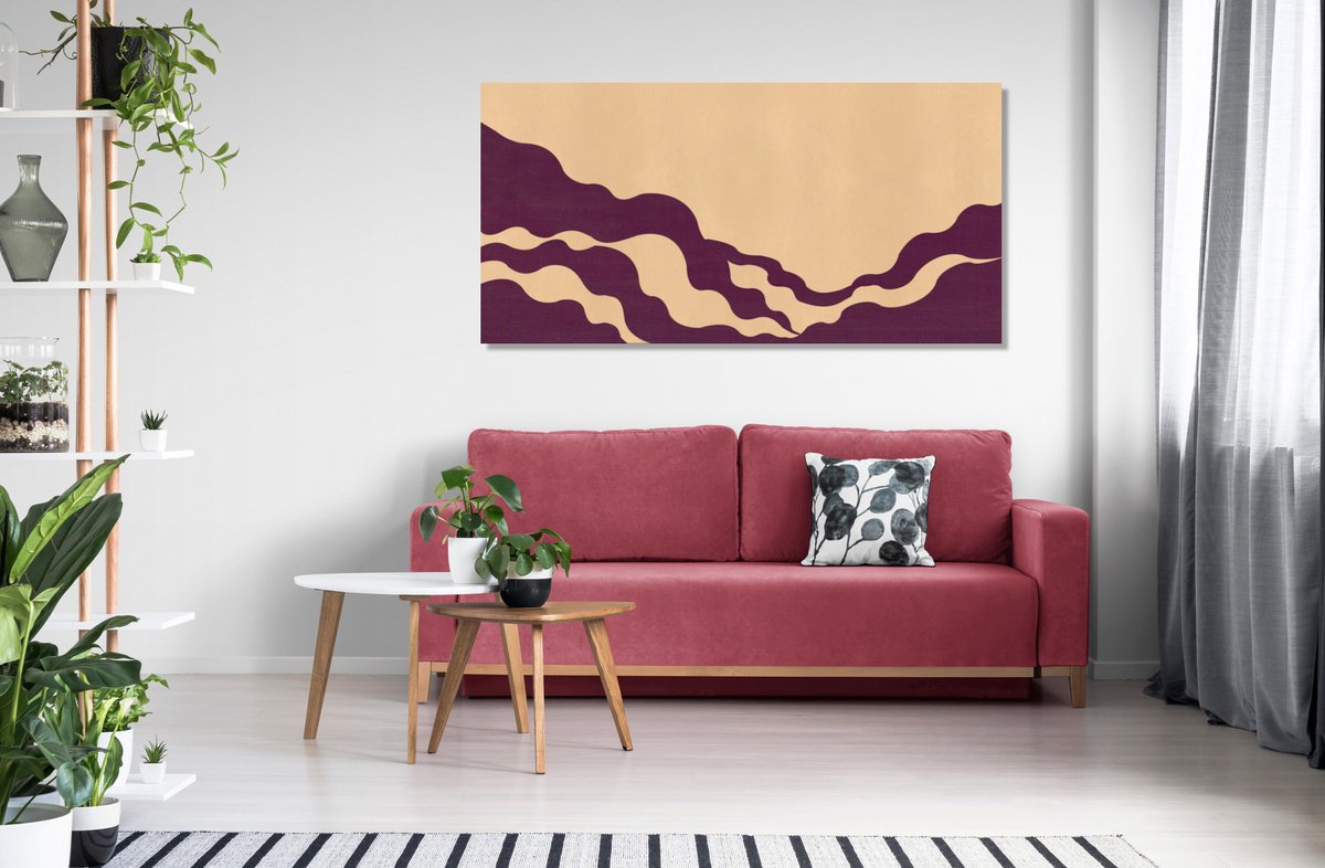 Abstract Landscape Acrylic Painting By Marina Krylova, 63 X 31", Mystic Landscape #12, Original Artwork