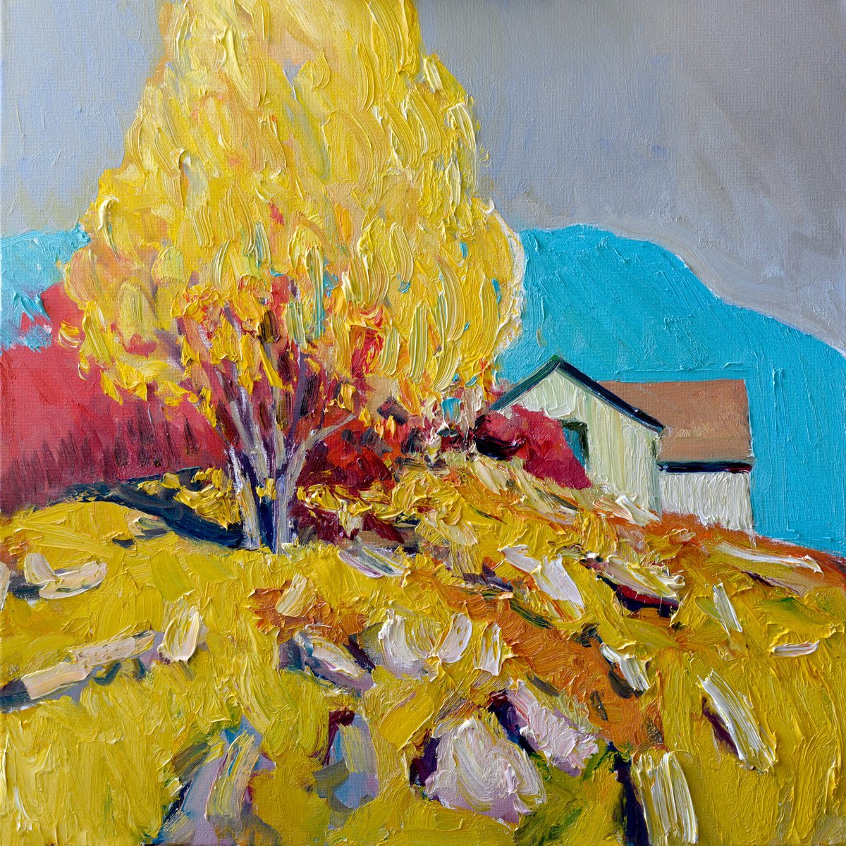 Expressive Landscape Oil Painting By Suren Nersisyan, 20 X 20", Fall Landscape, Original Artwork
