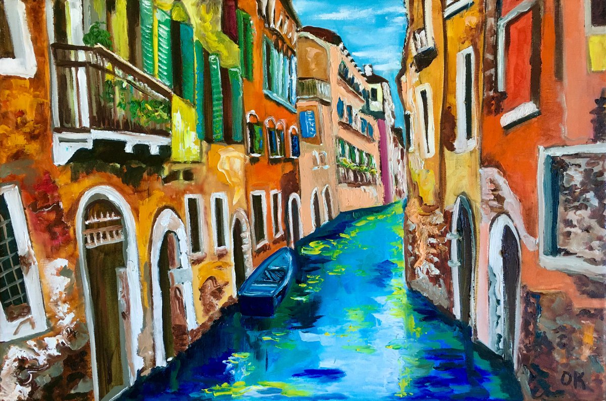 Venice #7 Summer in Venice, canals, boat, water reflections by Olga Koval