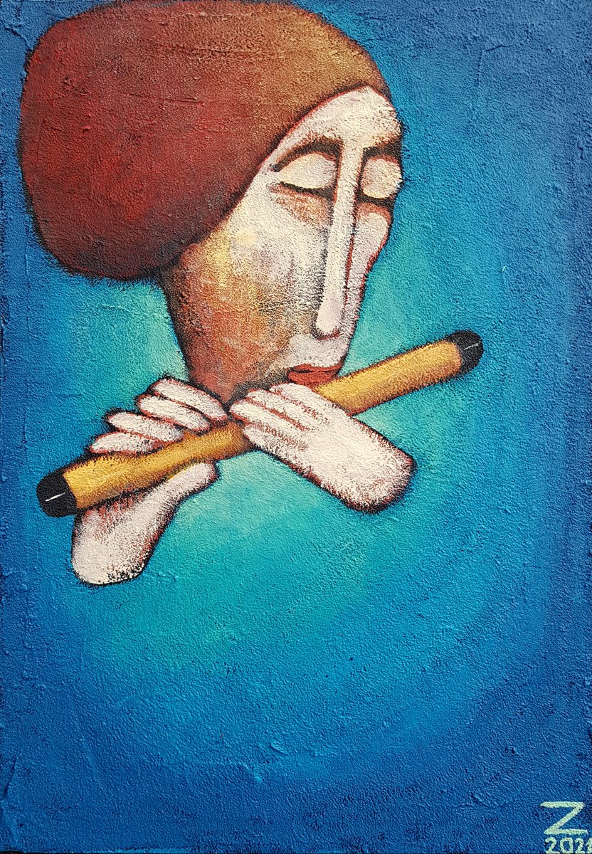 Portrait Acrylic Painting By Zhana Viel, 12 X 17", Hout Fluit Iv, Original Artwork