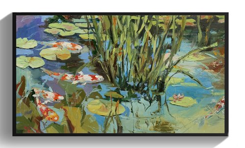 Sunlight Sonata. Water lilies pond with koi fish. by Vita Schagen