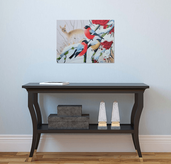 Bullfinches on Mountain Ash