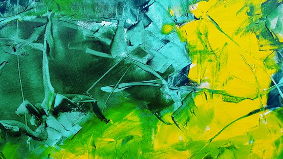 Abstract in yellow and green - Impasto Vivid colors Energy Vibrant lines Modern Texture Spontaneous