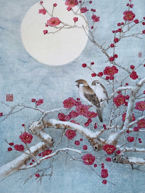 Tranquility Under the Moon Gongbi Brush Painting