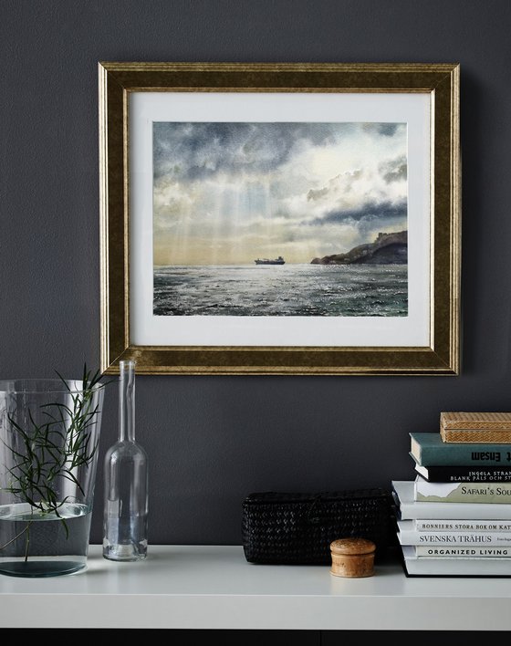 Seascape with Cargo Ship