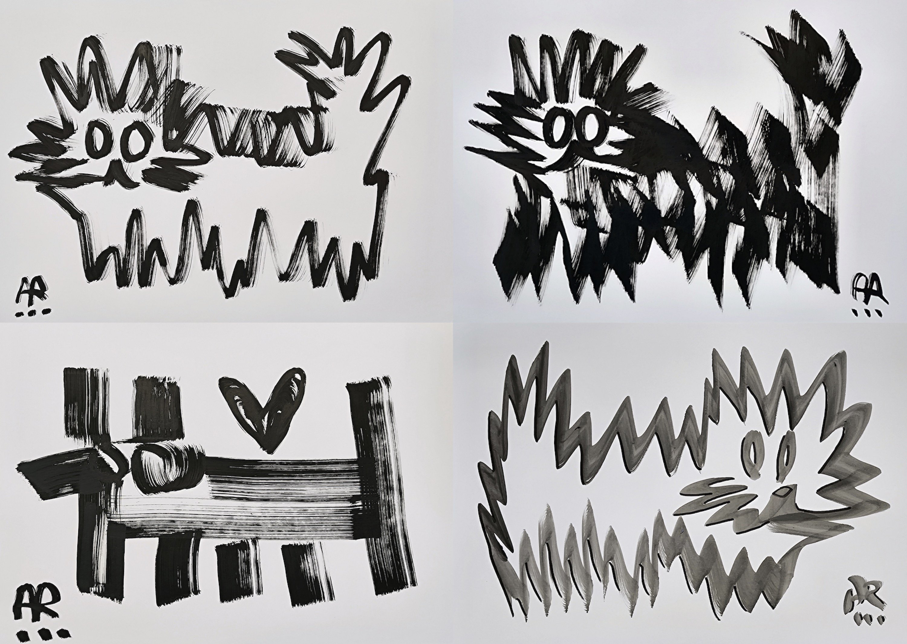 Expressive Portrait Drawing By Angel Rivas, 12 X 8, 4 Drawings B&W, Original Artwork