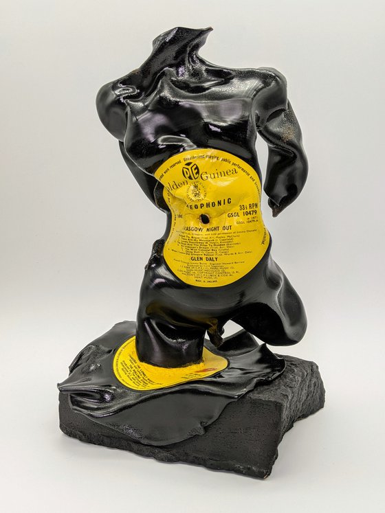 Glasgow/Rolling Stones Vinyl Music Record Sculpture on Stone in yellow and black