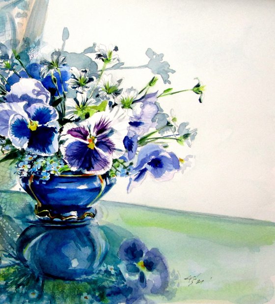 Still life with pansy flower