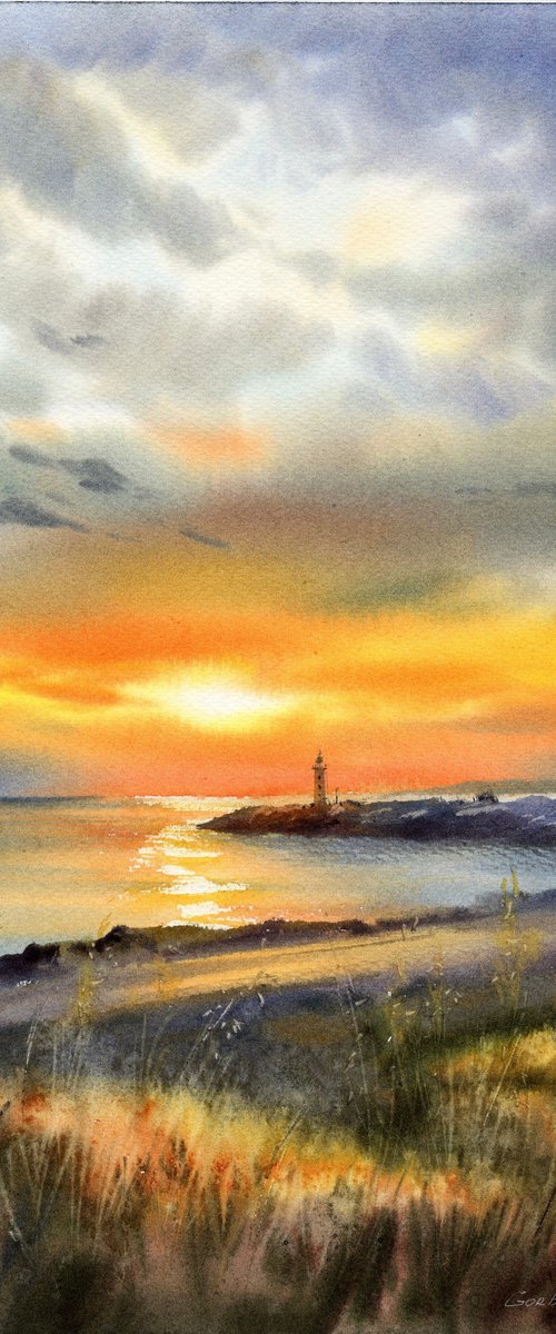 Lighthouse at sunset #6 by Eugenia Gorbacheva