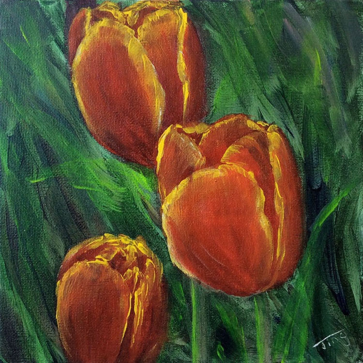 Deep Red Tulips Acrylic Painting By Jing Tian Artfinder