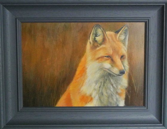 'In long Grass', Fox Painting, Framed and Ready to Hang