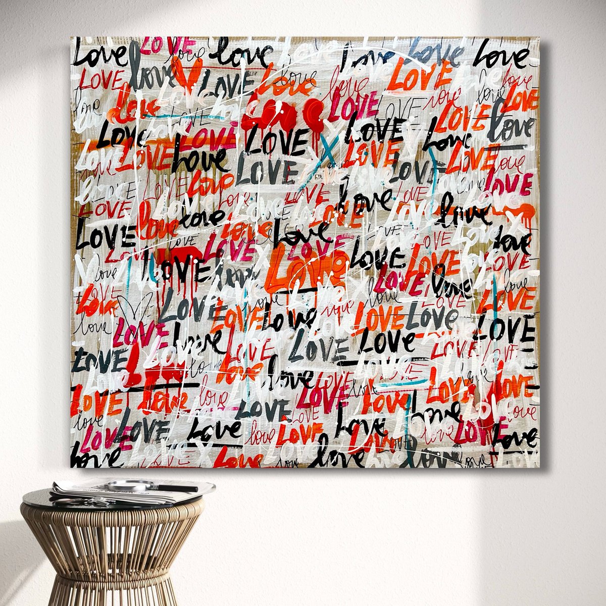 Urban And Pop Abstract Acrylic Painting By Mercedes Lagunas, 39 X 35", Street Love 43, Original Artwork