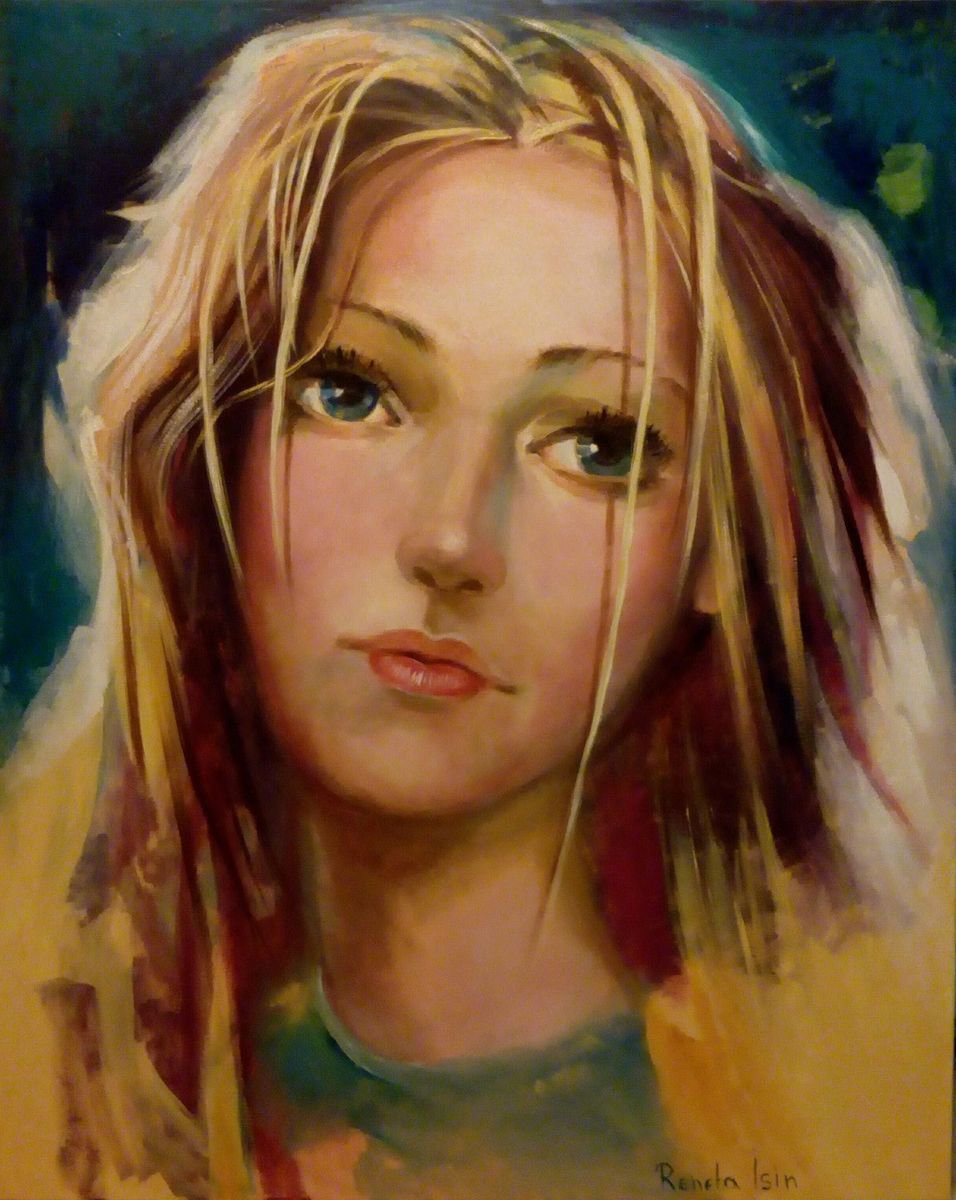 Urban And Pop Portrait Oil Painting By Reneta Isin, 31 X 39", " Deja Vu ", Original Artwork