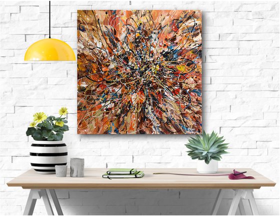 Fall is here - Original abstract painting, red brown wall art canvas, palette knife