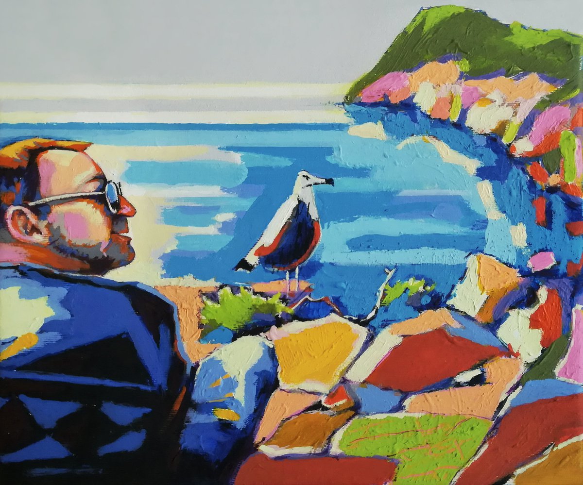 Man and Seagull by Evgen Semenyuk