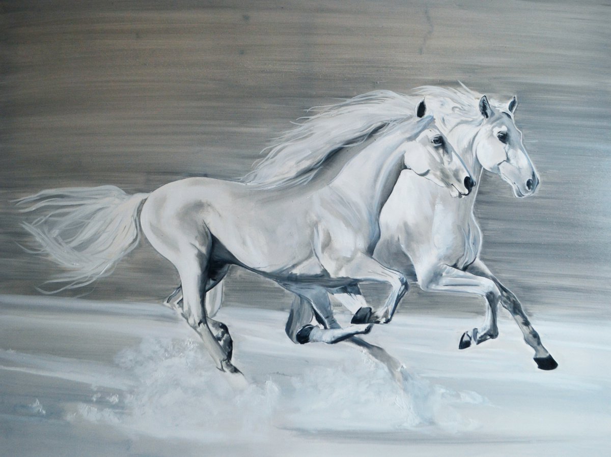 Magic White: Two Horses by Valeriia Radziievska