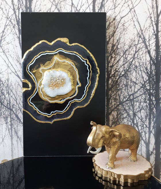 21x36cm. /Agate geode. Marble Art. Geode wall art, Gold, White, Black,  geode wall art Resin painting