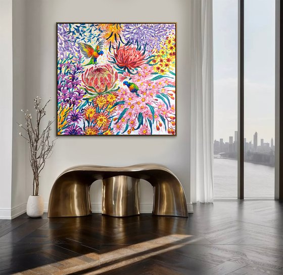 Rainbow Lorikeets in Flowers