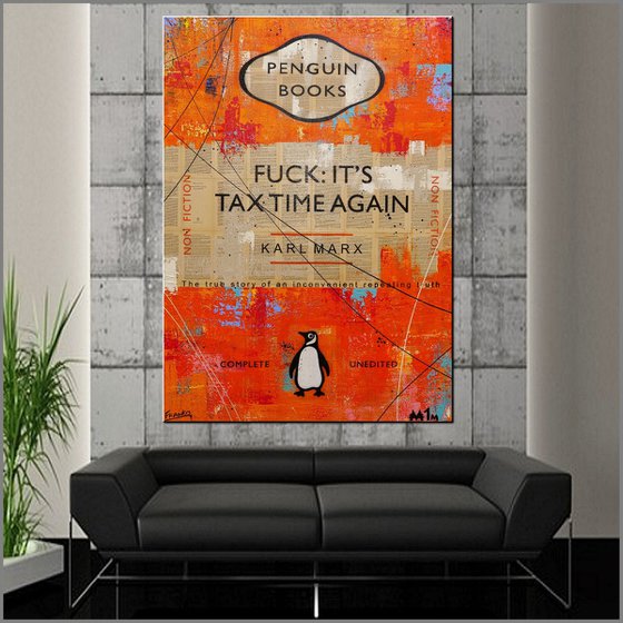 Tax Tax Tax 140cm x 100cm Orange Tax Time Book Page Urban Pop Art