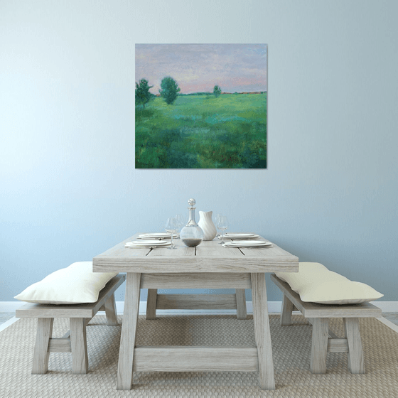 Twilight time. Green field