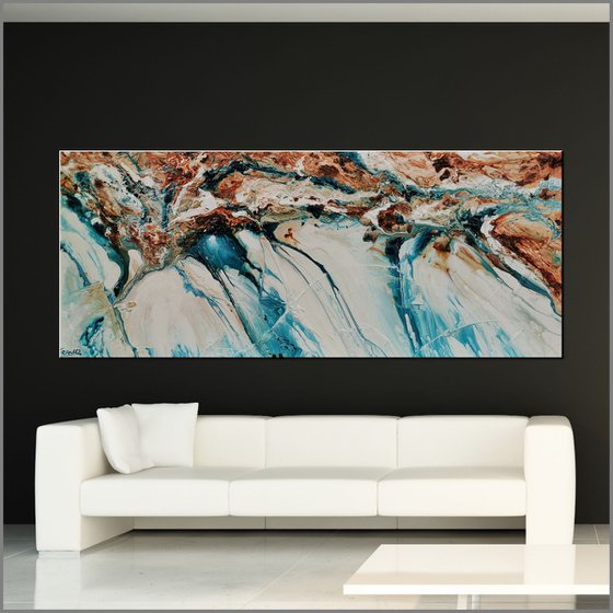 Southern Belle 240cm x 100cm Teal White Oxide Abstract Art