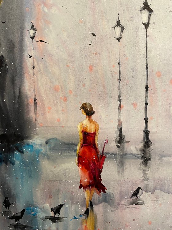 Watercolor “Dashing Lady in red ” perfect gift