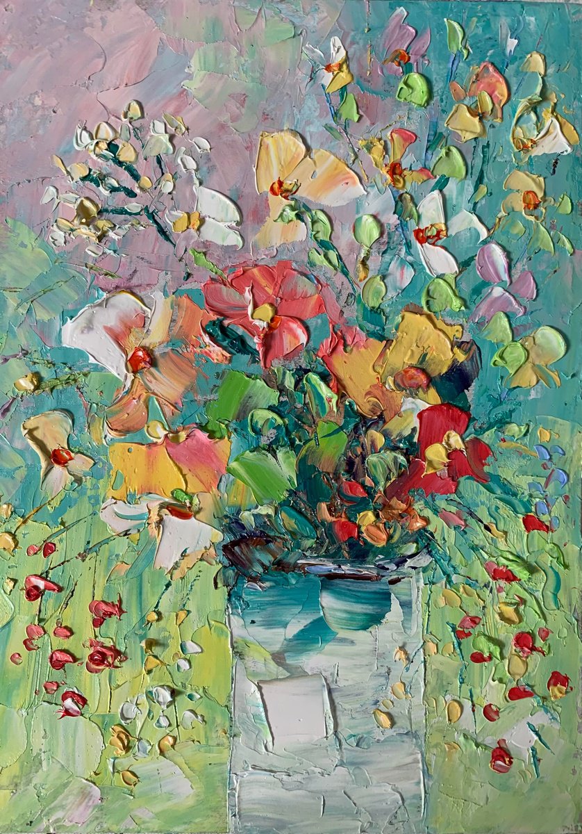 Sunny Bouquet Flowers, Painting Floral, Original Art, Flowers Impasto, Floral Painting, Ab... by Kseniya Kovalenko