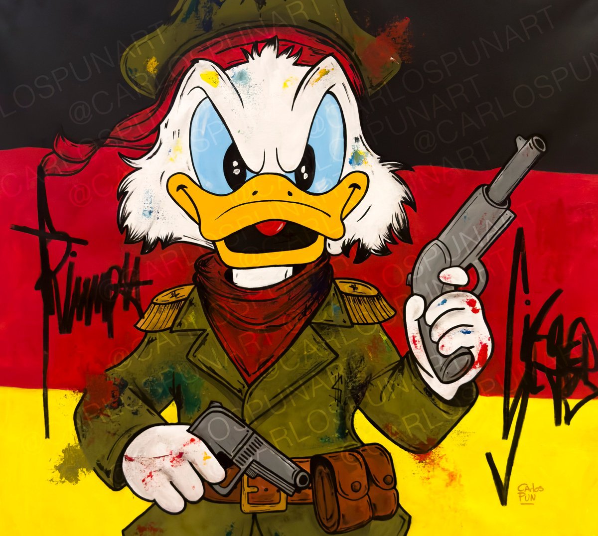 Urban And Pop Portrait Acrylic Painting By Carlos Pun Art, 35 X 35, Dagobert Military Germany, Original Artwork