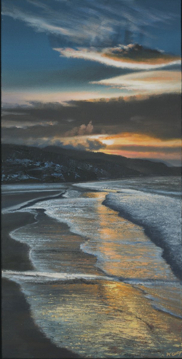 Expressive Landscape Acrylic Painting By Kevan Mcginty, 22 X 38", Silver Tide, Monreith, Original Artwork