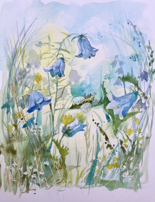 Bluebells and bee by Alexandra Krasuska