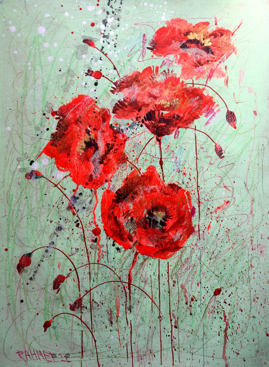 Impressionistic Botanical Acrylic Painting By Rakhmet Redzhepov, 16 X 23", Fantasy With Flowers 49., Original Artwork