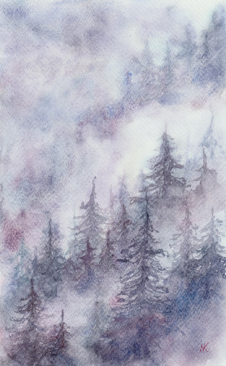 Impressionistic Landscape Watercolour By Kateryna Nazarenko, 7 X 11", Winter Wonderland, Original Artwork