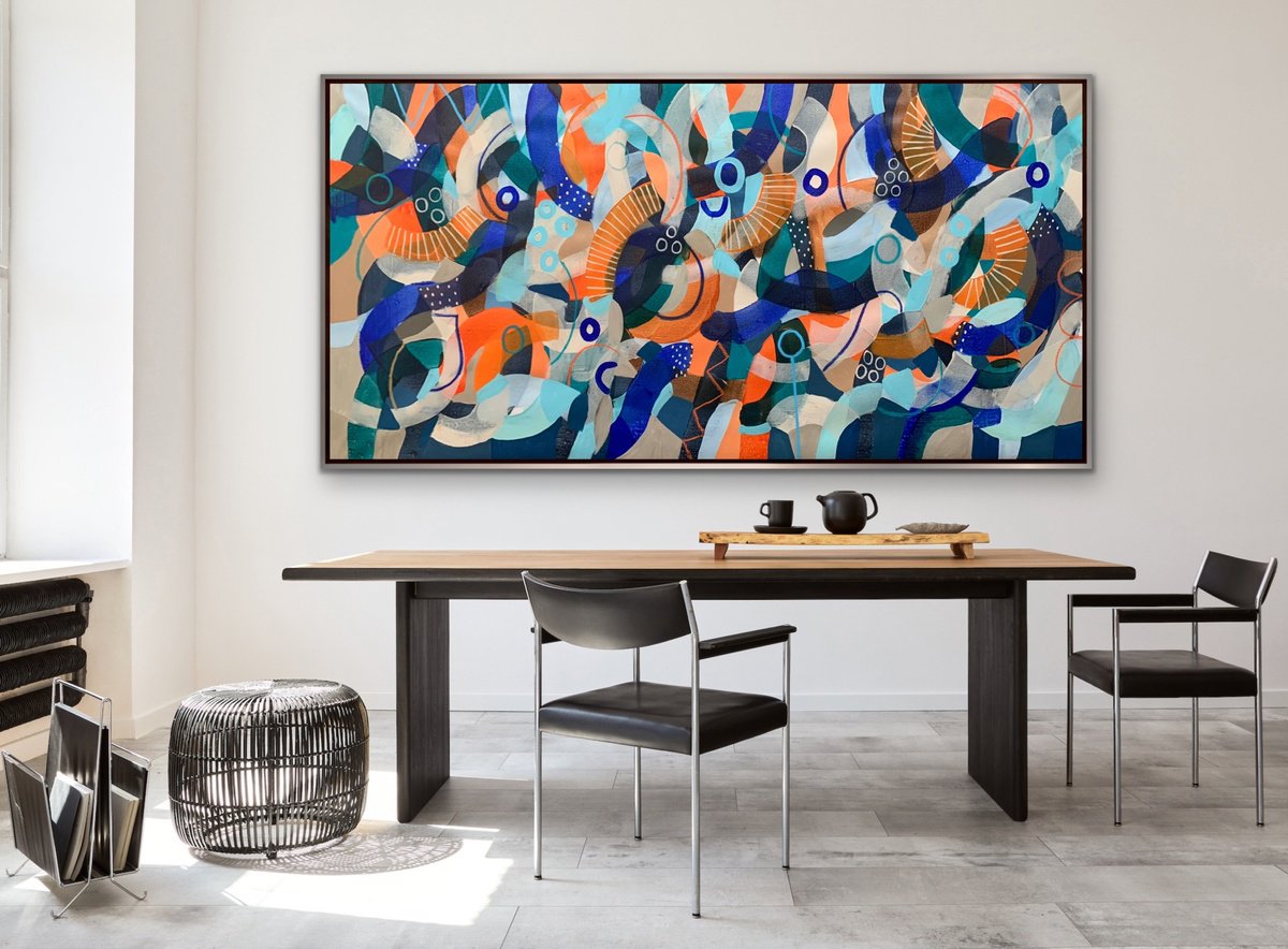 Organic Abstract Acrylic Painting By Rashna Hackett, 72 X 37", Music Of Colour, Original Artwork