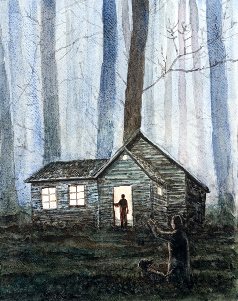 Illustrative Portrait Watercolour By Paolo Beneforti, 9 X 12", The Visitor, Original Artwork