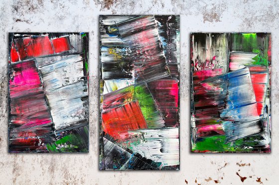 "Excommunicado" - Save As A Series - Original PMS Large Abstract Acrylic Painting Triptych On Canvas - 72" x 48"