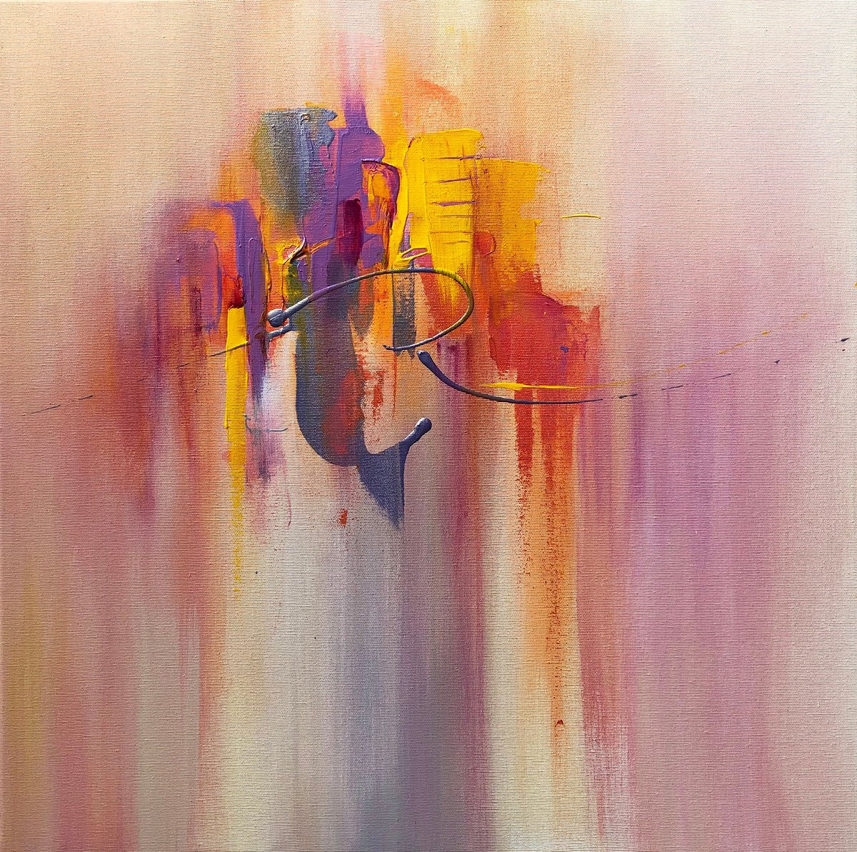 Abstract Cityscapes Acrylic Painting By Indie Ru, 24 X 24, Melting City, Original Artwork