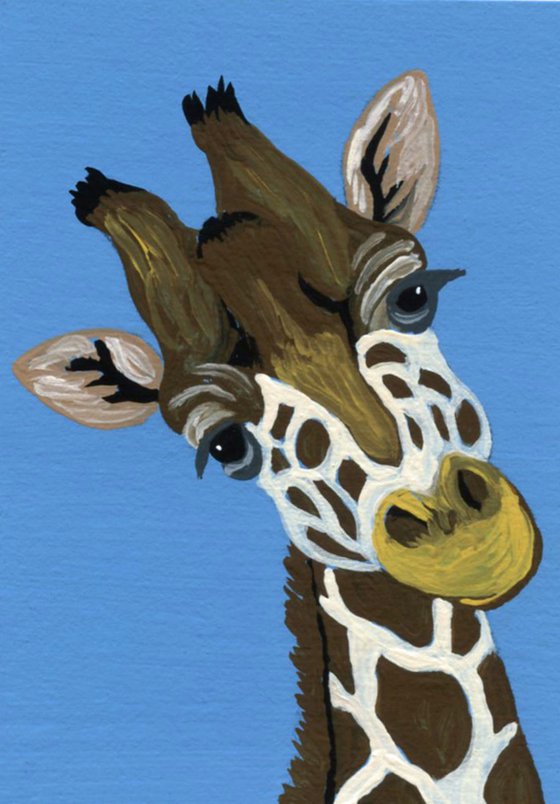 ACEO ATC Original Miniature Painting Giraffe Wildlife Art-Carla Smale