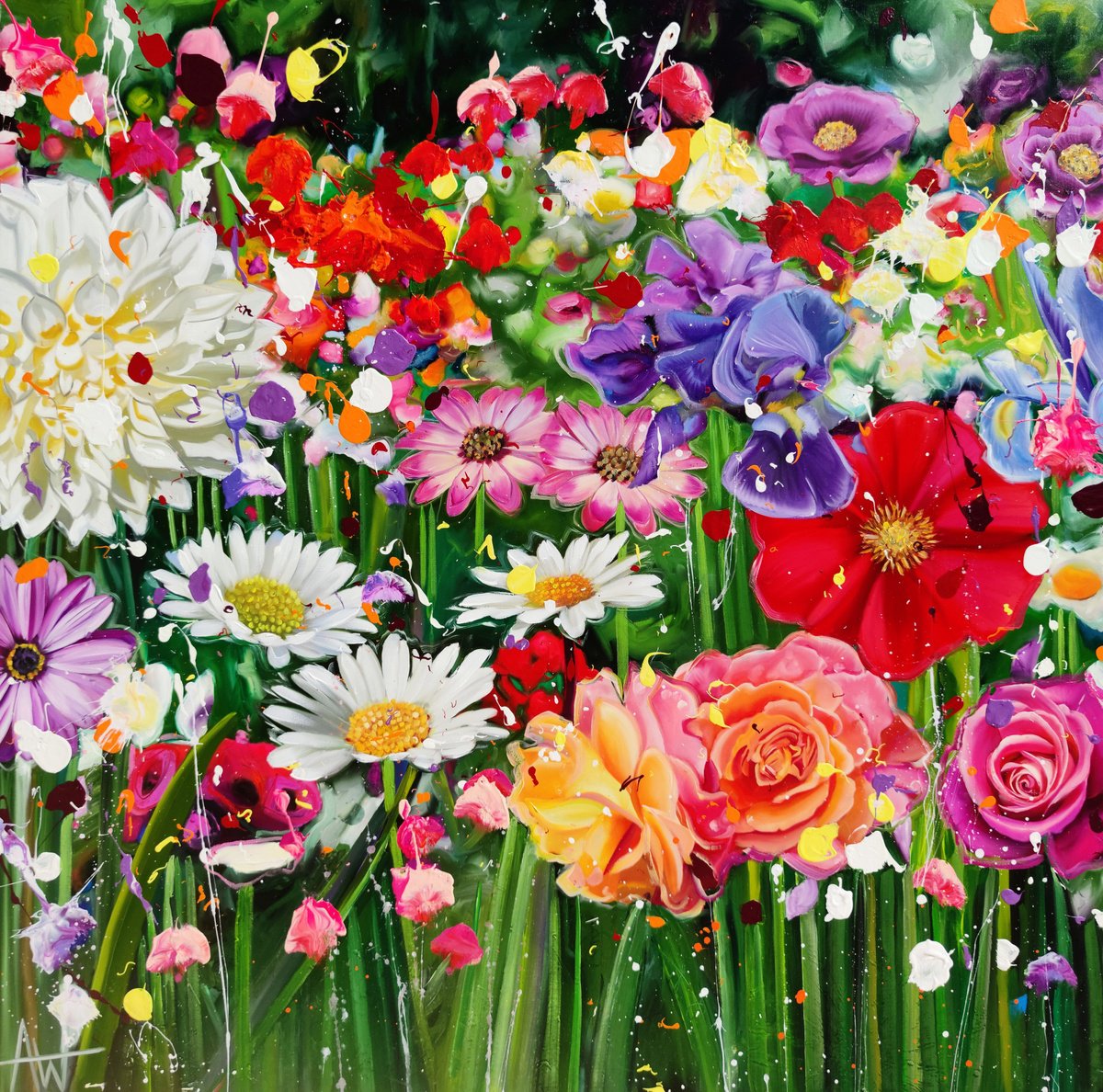 Photorealistic Oil Painting , You Made The Flowers Dance By Angie Wright, 47 X 47, Artwork For Sale On Artfinder