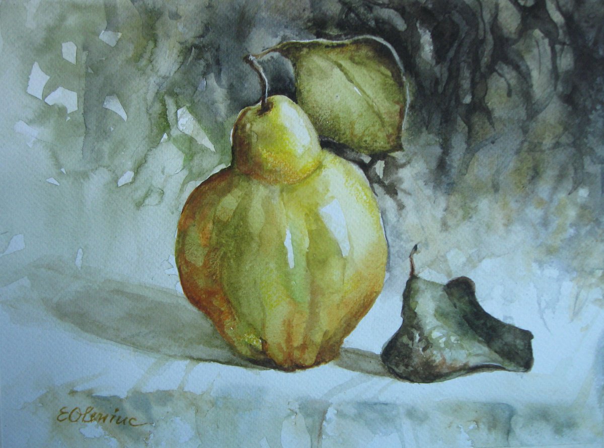 Impressionistic Still Life Watercolour By Elena Oleniuc, 13 X 9, Quince..., Original Artwork