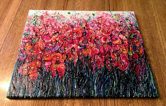 Garden Flowers in Bloom  - Original Painting   by Olena Art
