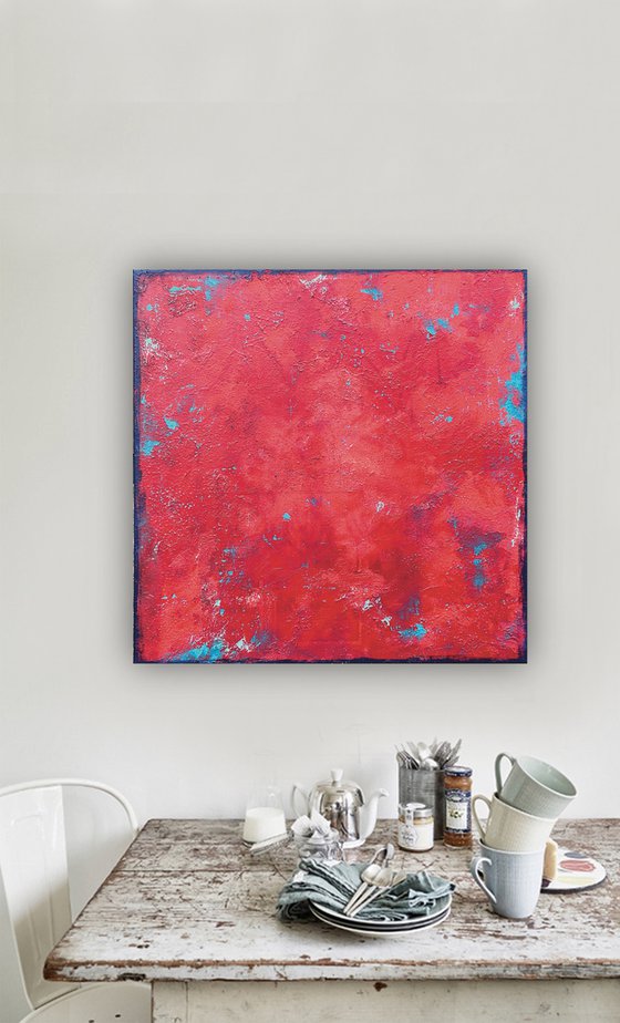 Turquoise over red (80 x 80 cm) Dee Brown Artworks