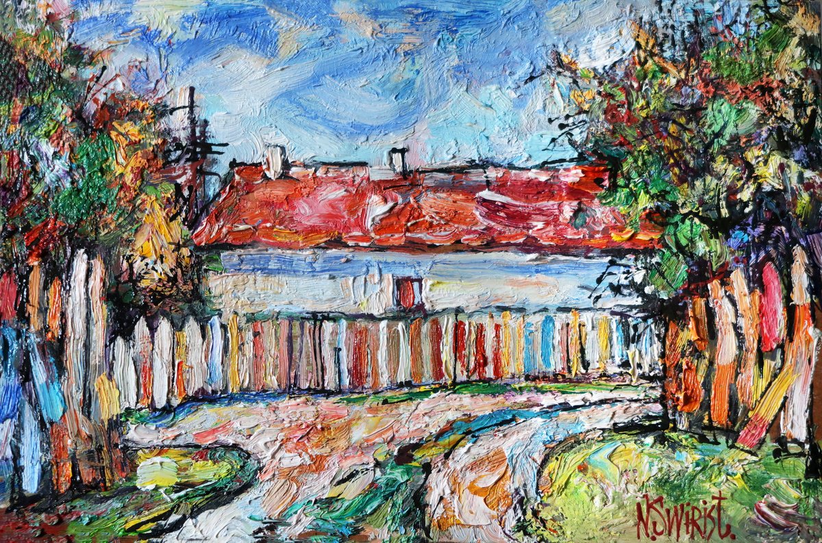 Impressionistic Cityscapes Oil Painting By Nikifor Swiristuhin, 12 X 8", Summer House., Original Artwork