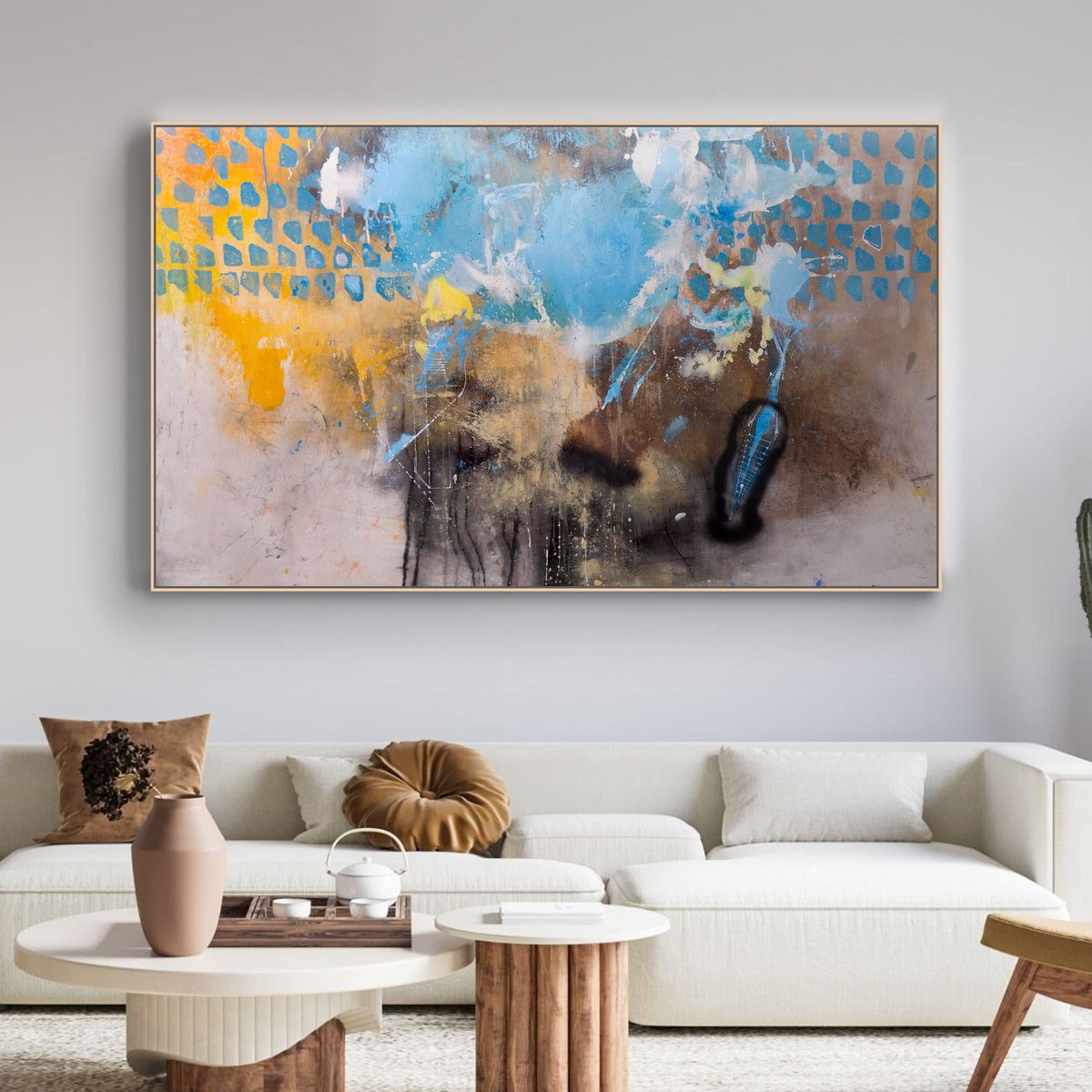 Organic Abstract Acrylic Painting By Adriano Ribeiro, 63 X 37, Apparatus X, Original Artwork