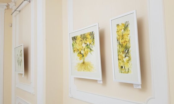 YELLOW FLOWERS PANTING. WILDFLOWERS BOUQUET.