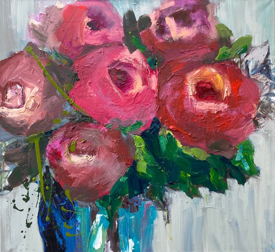 ROSES IN VASE-original painting on canvas