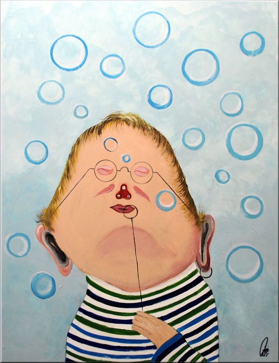 Mr Bubbles Abstract Acrylic Painting Whimsical Art Oversized Painting Blue Art Ready to Hang